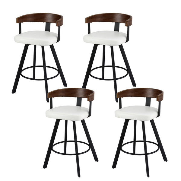 4x Artiss Bar Stools Swivel Kitchen Chairs Metal Legs Bentwood Counter White PU Awezingly