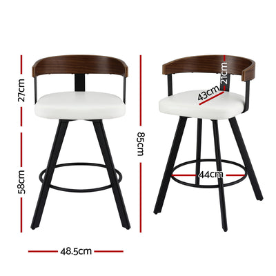4x Artiss Bar Stools Swivel Kitchen Chairs Metal Legs Bentwood Counter White PU