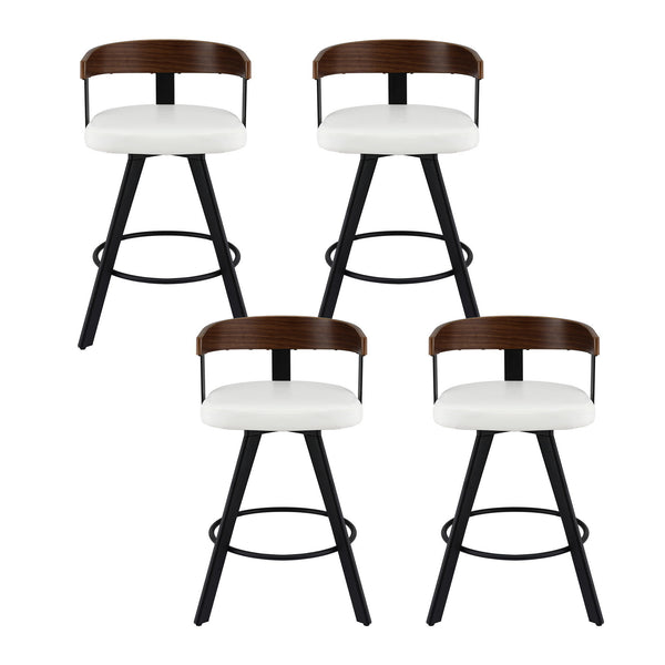 4x Artiss Bar Stools Swivel Kitchen Chairs Metal Legs Bentwood Counter White PU Awezingly