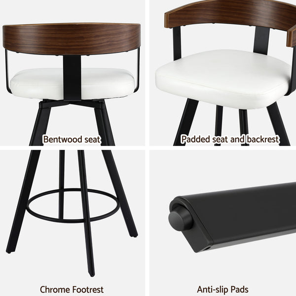 4x Artiss Bar Stools Swivel Kitchen Chairs Metal Legs Bentwood Counter White PU Awezingly