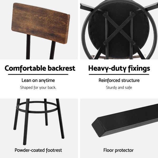 Artiss 2X Industrial Bar Stools Upholstered Counter Chairs Steel Frame Anti-Scratch Artiss