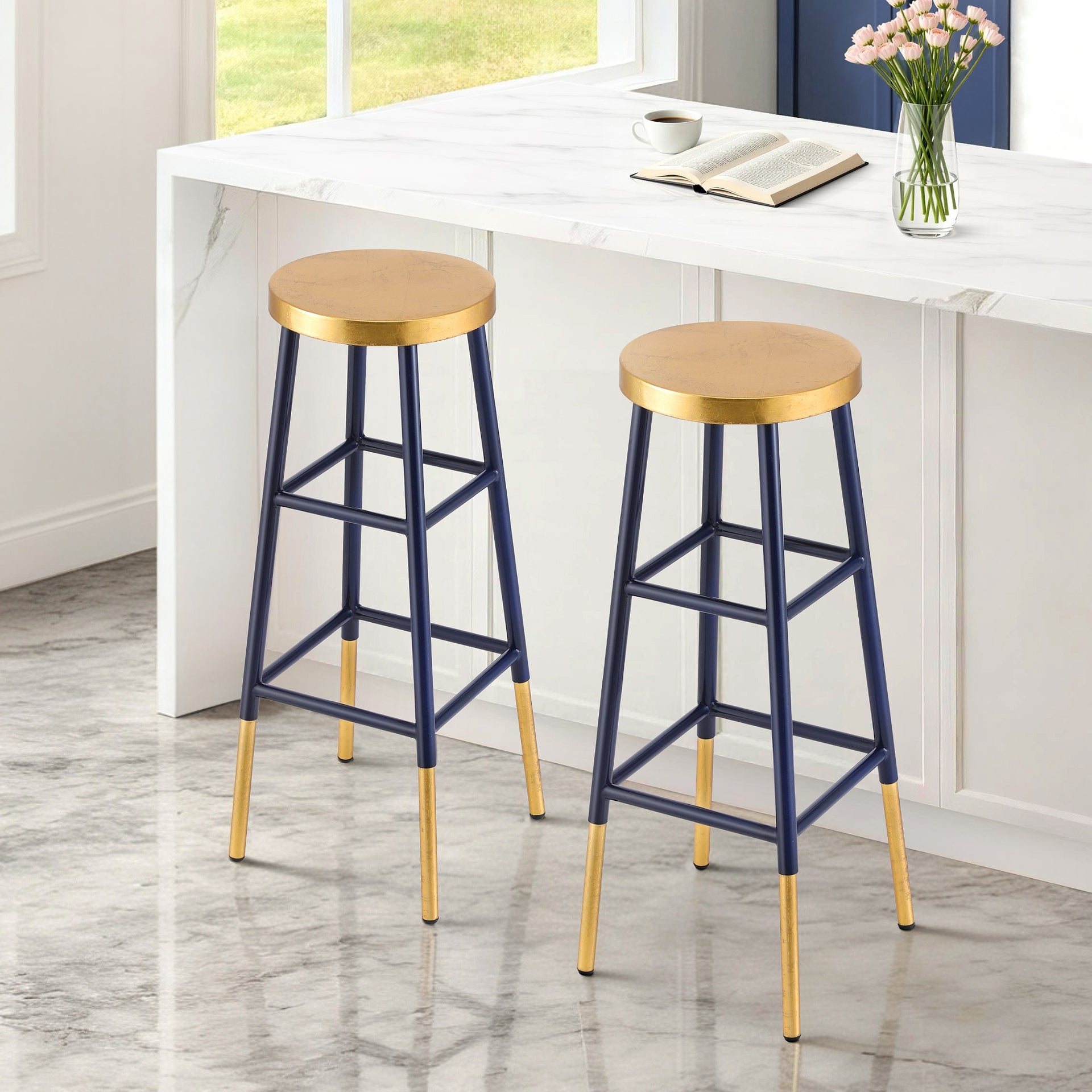 Artiss 2x Bar Stools Metal Gold Navy Artiss