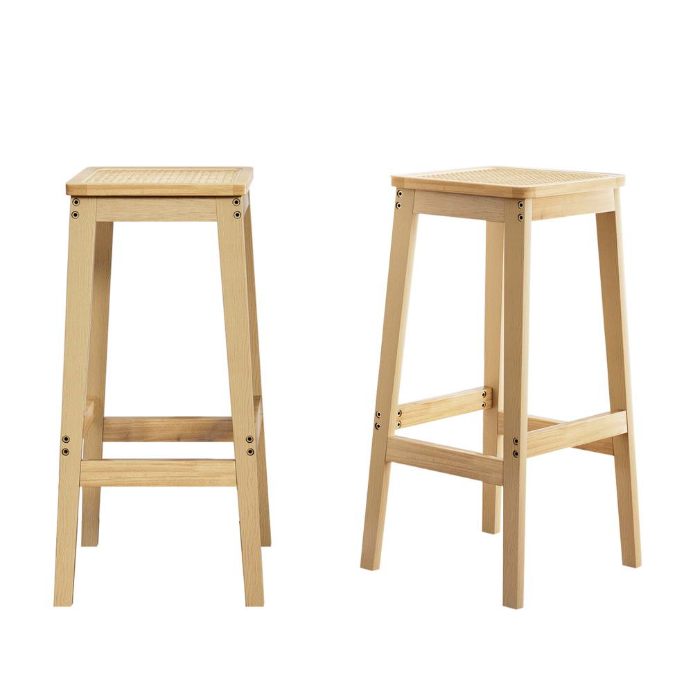Artiss 2x Bar Stools Rubber Wood Stool Counter Chair Rattan Barstools Kitchen Artiss