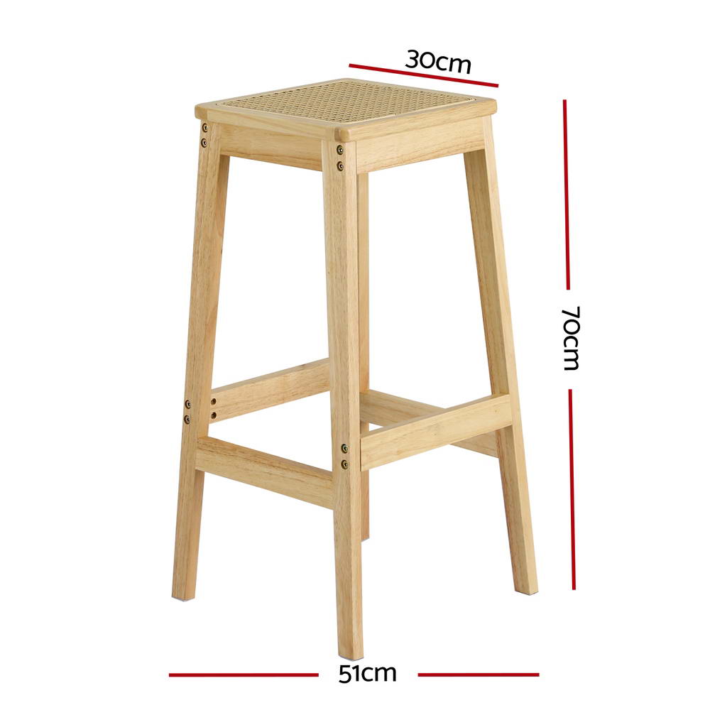 Artiss 2x Bar Stools Rubber Wood Stool Counter Chair Rattan Barstools Kitchen Artiss