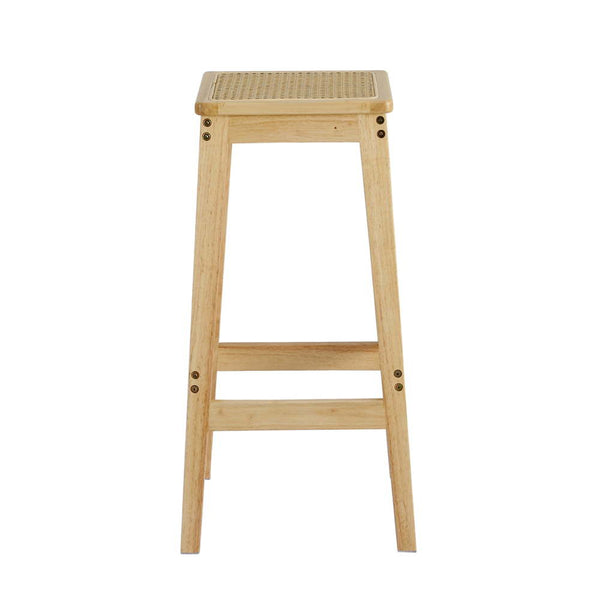 Artiss 2x Bar Stools Rubber Wood Stool Counter Chair Rattan Barstools Kitchen Artiss