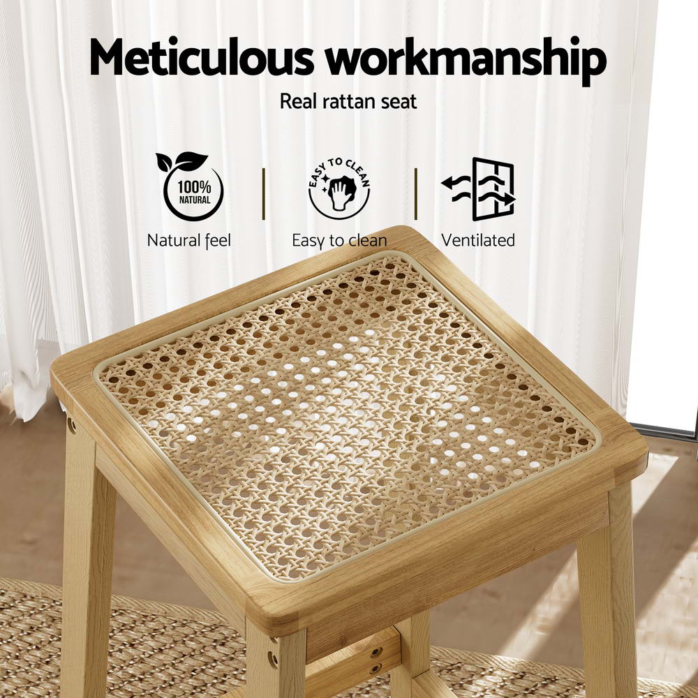 Artiss 2x Bar Stools Rubber Wood Stool Counter Chair Rattan Barstools Kitchen Artiss