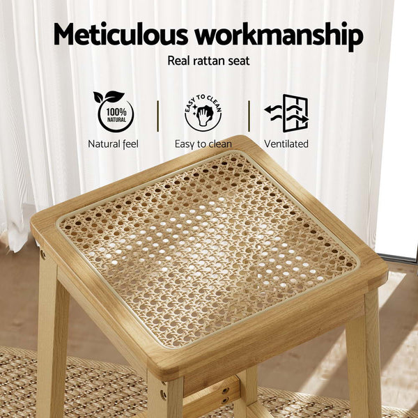 Artiss 2x Bar Stools Rubber Wood Stool Counter Chair Rattan Barstools Kitchen Artiss