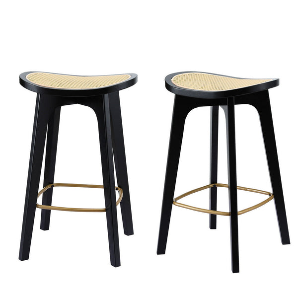 Artiss 2x Bar Stools Rattan Counter Kitchen Dinning Chair Bamboo Saddle Black Awezingly
