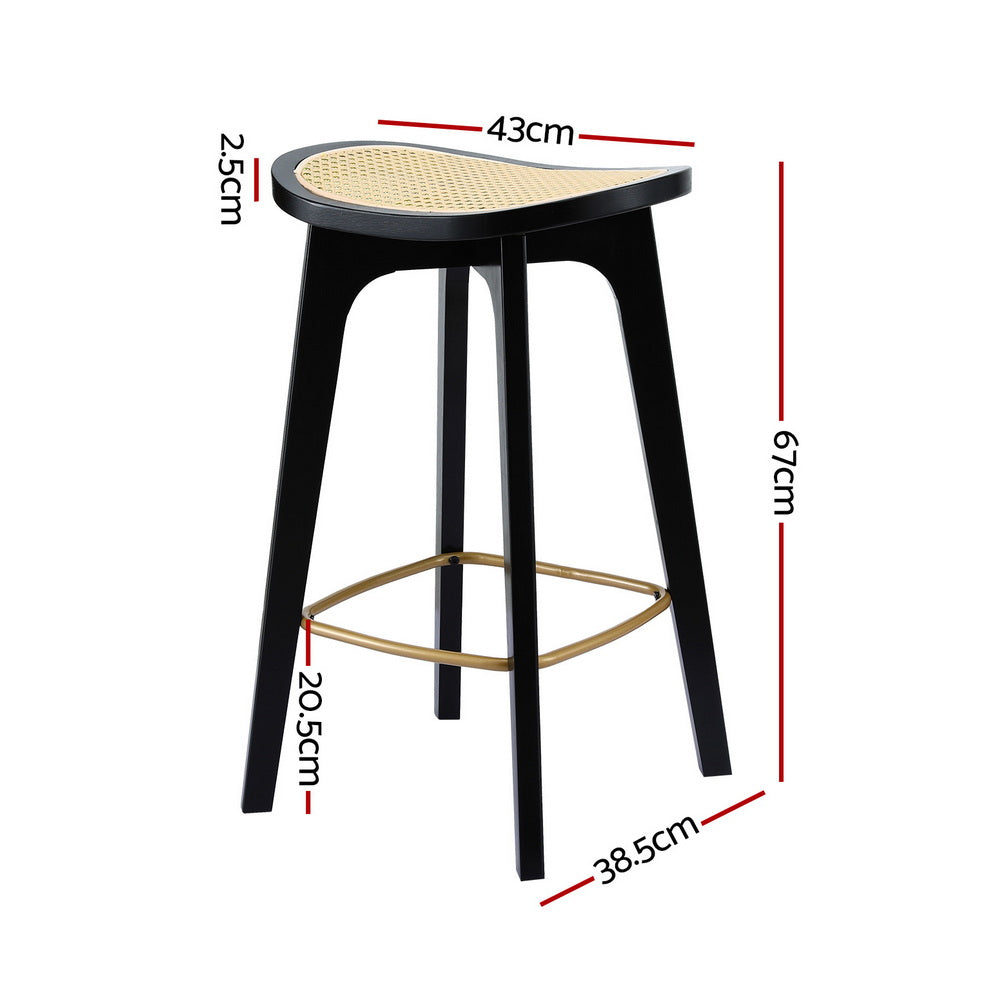 Artiss 2x Bar Stools Rattan Counter Kitchen Dinning Chair Bamboo Saddle Black Awezingly