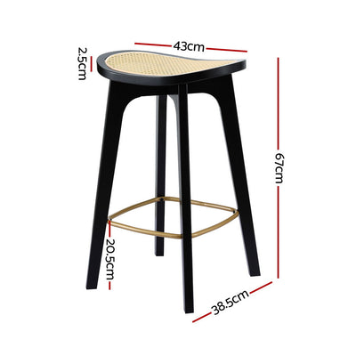 Artiss 2x Bar Stools Rattan Counter Kitchen Dinning Chair Bamboo Saddle Black