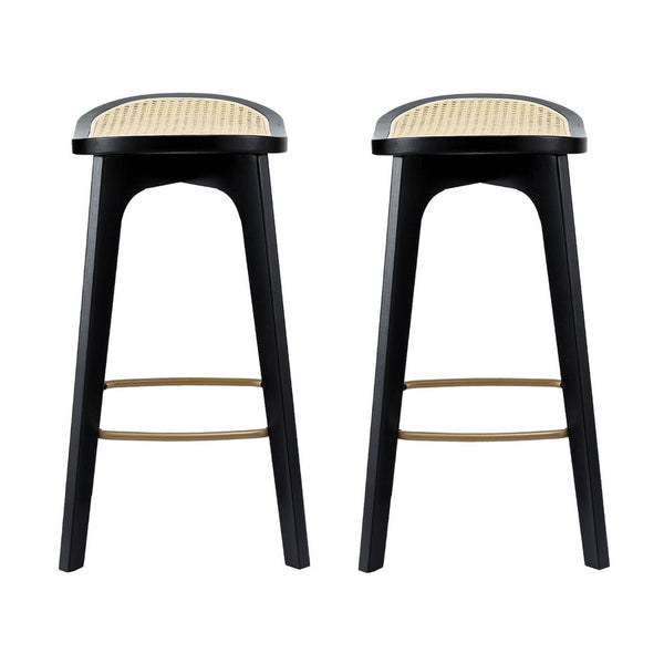 Artiss 2x Bar Stools Rattan Counter Kitchen Dinning Chair Bamboo Saddle Black Awezingly