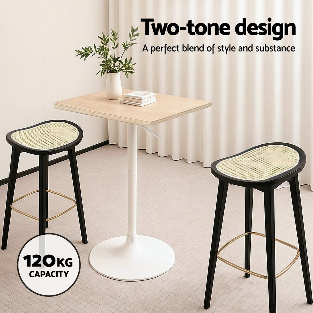 Artiss 2x Bar Stools Rattan Counter Kitchen Dinning Chair Bamboo Saddle Black Awezingly