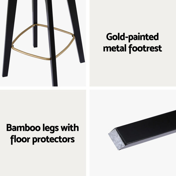 Artiss 2x Bar Stools Rattan Counter Kitchen Dinning Chair Bamboo Saddle Black Awezingly