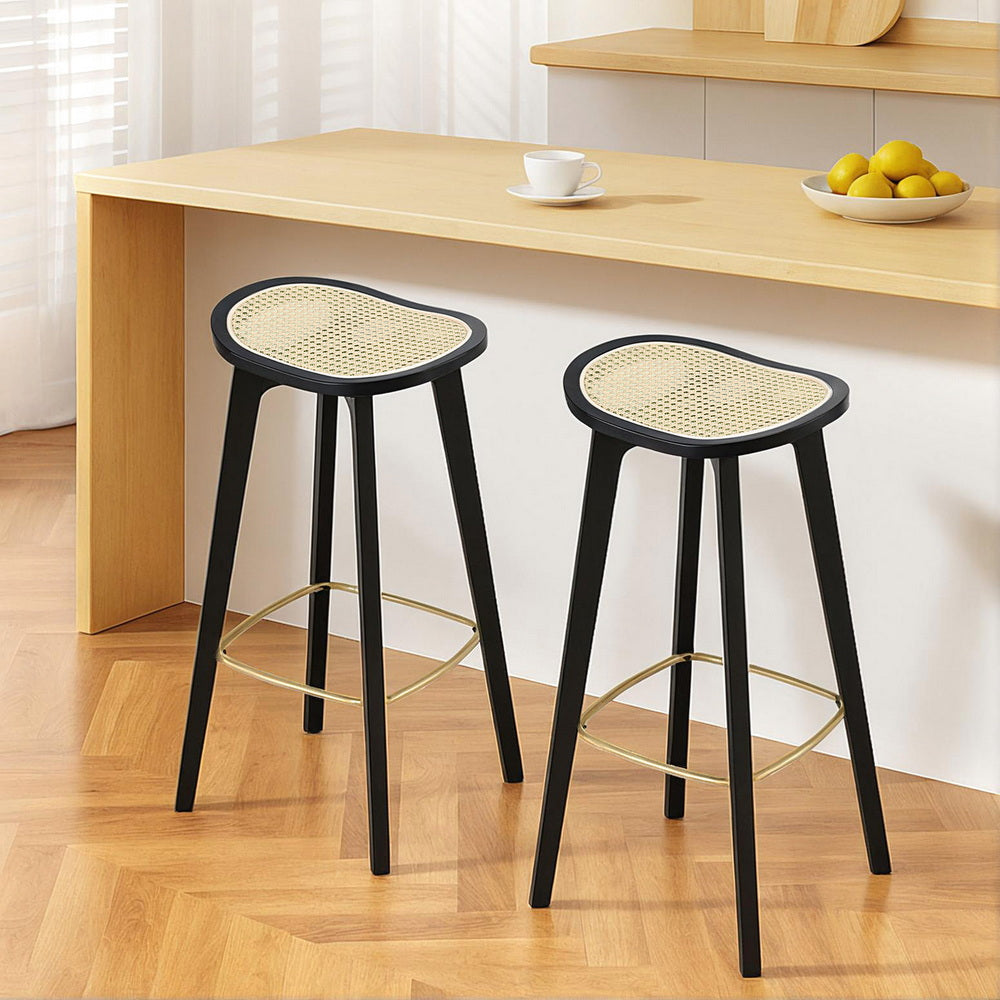 Artiss 2x Bar Stools Rattan Counter Kitchen Dinning Chair Bamboo Saddle Black Awezingly