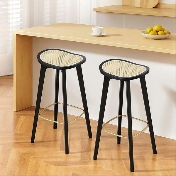 Artiss 2x Bar Stools Rattan Counter Kitchen Dinning Chair Bamboo Saddle Black Awezingly