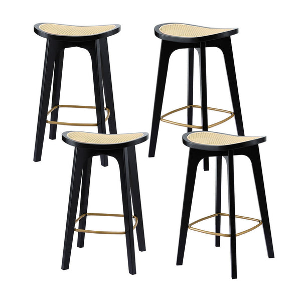 Artiss 4x Bar Stools Rattan Counter Kitchen Dinning Chair Bamboo Saddle Black Awezingly