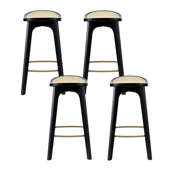 Artiss 4x Bar Stools Rattan Counter Kitchen Dinning Chair Bamboo Saddle Black Awezingly