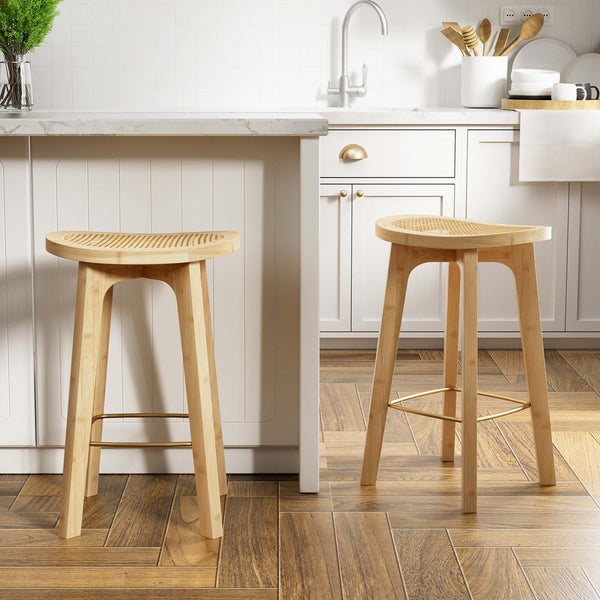 Artiss 2x Bar Stools Bamboo Rattan Stool Counter Chair Kitchen Barstools Artiss