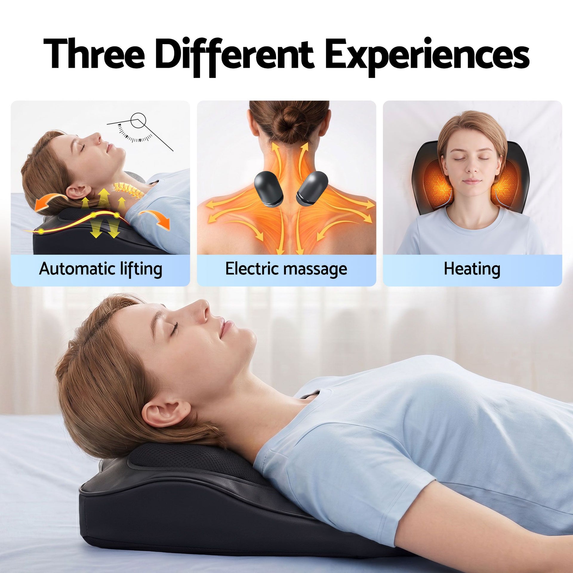 Livemor Back Massager with Heat and Traction, Neck and Shoulder Massage Pillow, Ergonomic Backrest for Office Chair & Sofa, Lumbar Support Cushion with 2-Level Thermal Relief, 6 Modes for Cervical & Full Body Pain Relief, Large Awezingly