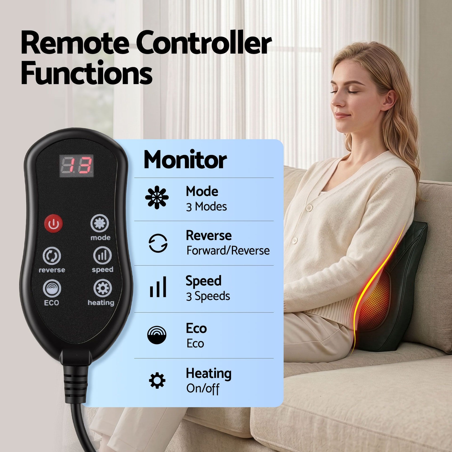 Livemor Back Massager with Heat and Traction, Neck and Shoulder Massage Pillow, Ergonomic Backrest for Office Chair & Sofa, Lumbar Support Cushion with 2-Level Thermal Relief, 6 Modes for Cervical & Full Body Pain Relief, Large Awezingly