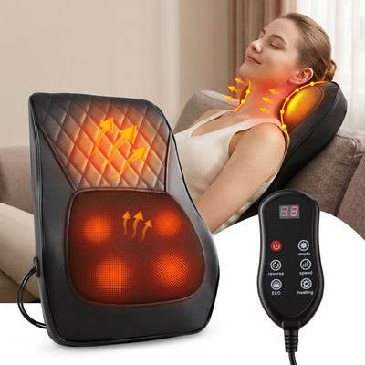 Livemor Back Massager with Heat and Traction, Neck and Shoulder Massage Pillow, Ergonomic Backrest for Office Chair & Sofa, Lumbar Support Cushion with 2-Level Thermal Relief, 6 Modes for Cervical & Full Body Pain Relief, Large