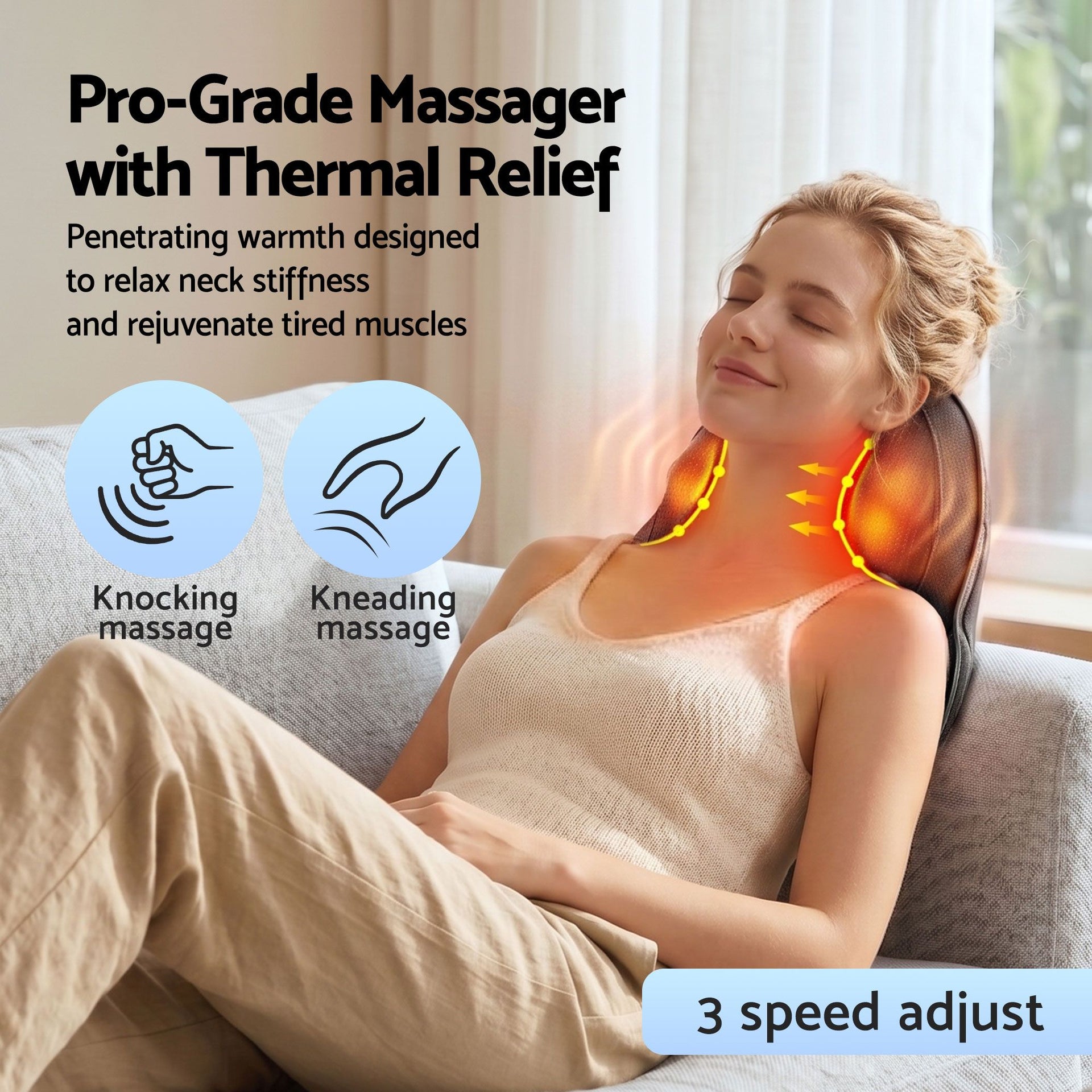 Livemor Back Massager with Heat, Cordless Electric Neck & Shoulder Massager Pillow, 3-Speed Deep Tissue Kneading for Lumbar, Thigh & Calf, Portable Muscle Relief for Home & Office Use Awezingly