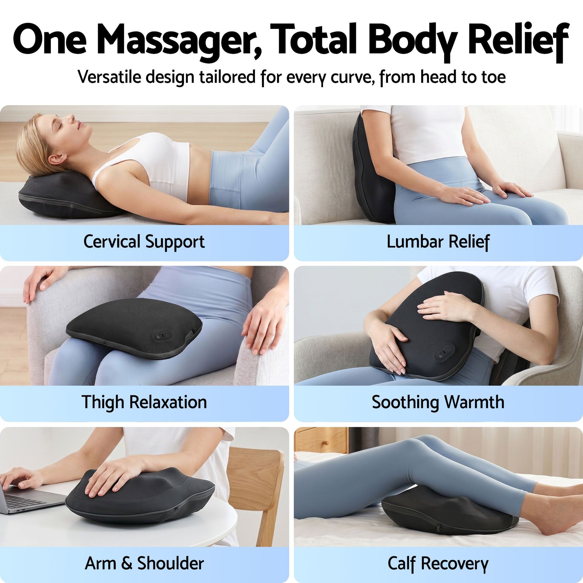 Livemor Back Massager with Heat, Cordless Electric Neck & Shoulder Massager Pillow, 3-Speed Deep Tissue Kneading for Lumbar, Thigh & Calf, Portable Muscle Relief for Home & Office Use Awezingly