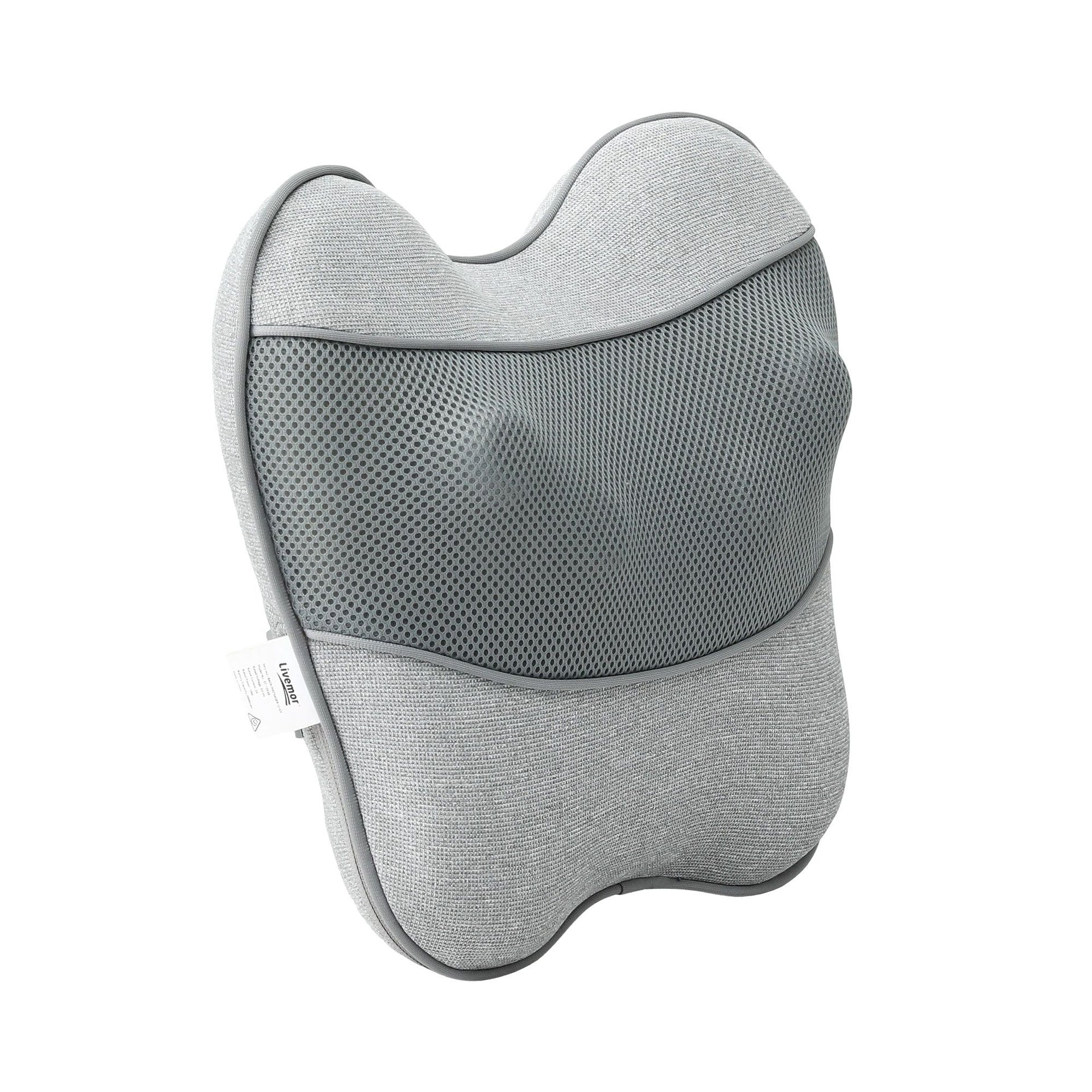 Livemor Back Massager with Heat, USB Neck and Shoulder Massage Pillow, 3-Speed Ergonomic Lumbar Support Cushion for Office Chair, Portable Muscle Relief for Back, Thigh & Calf, Grey Awezingly