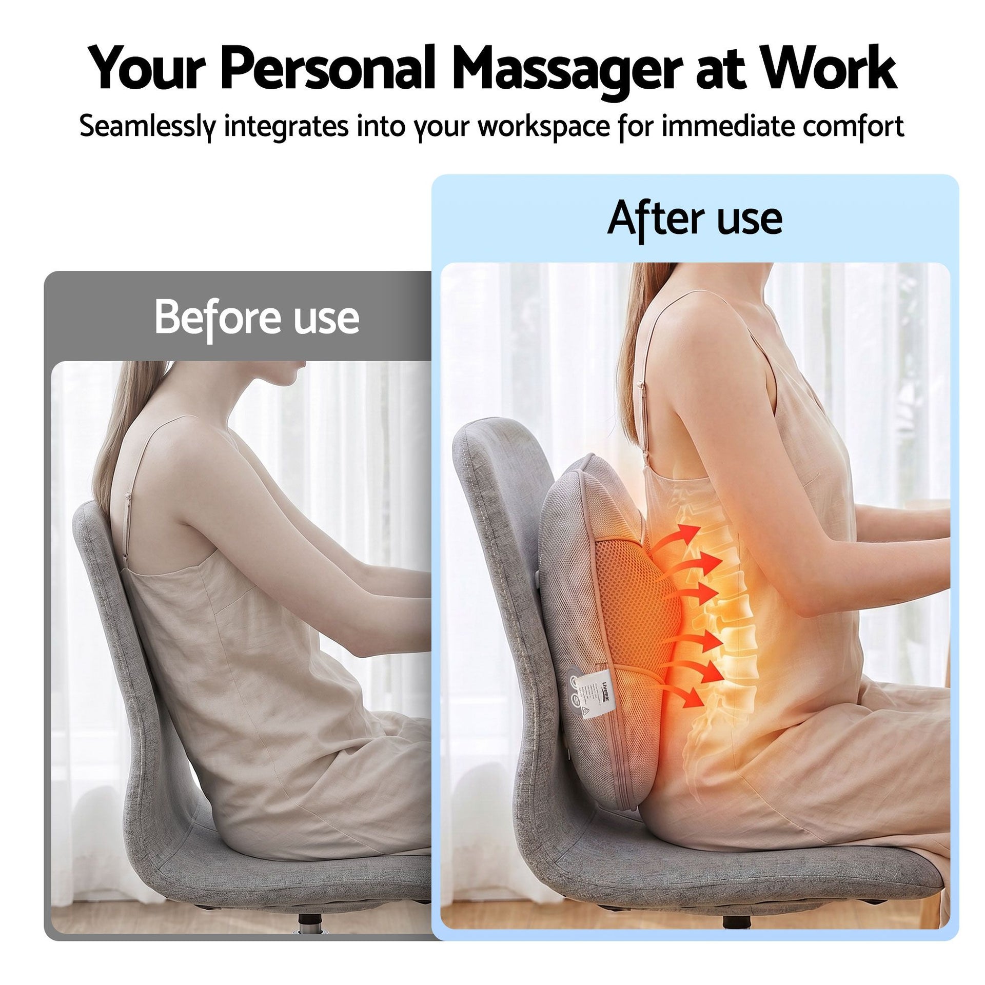 Livemor Back Massager with Heat, USB Neck and Shoulder Massage Pillow, 3-Speed Ergonomic Lumbar Support Cushion for Office Chair, Portable Muscle Relief for Back, Thigh & Calf, Grey Awezingly