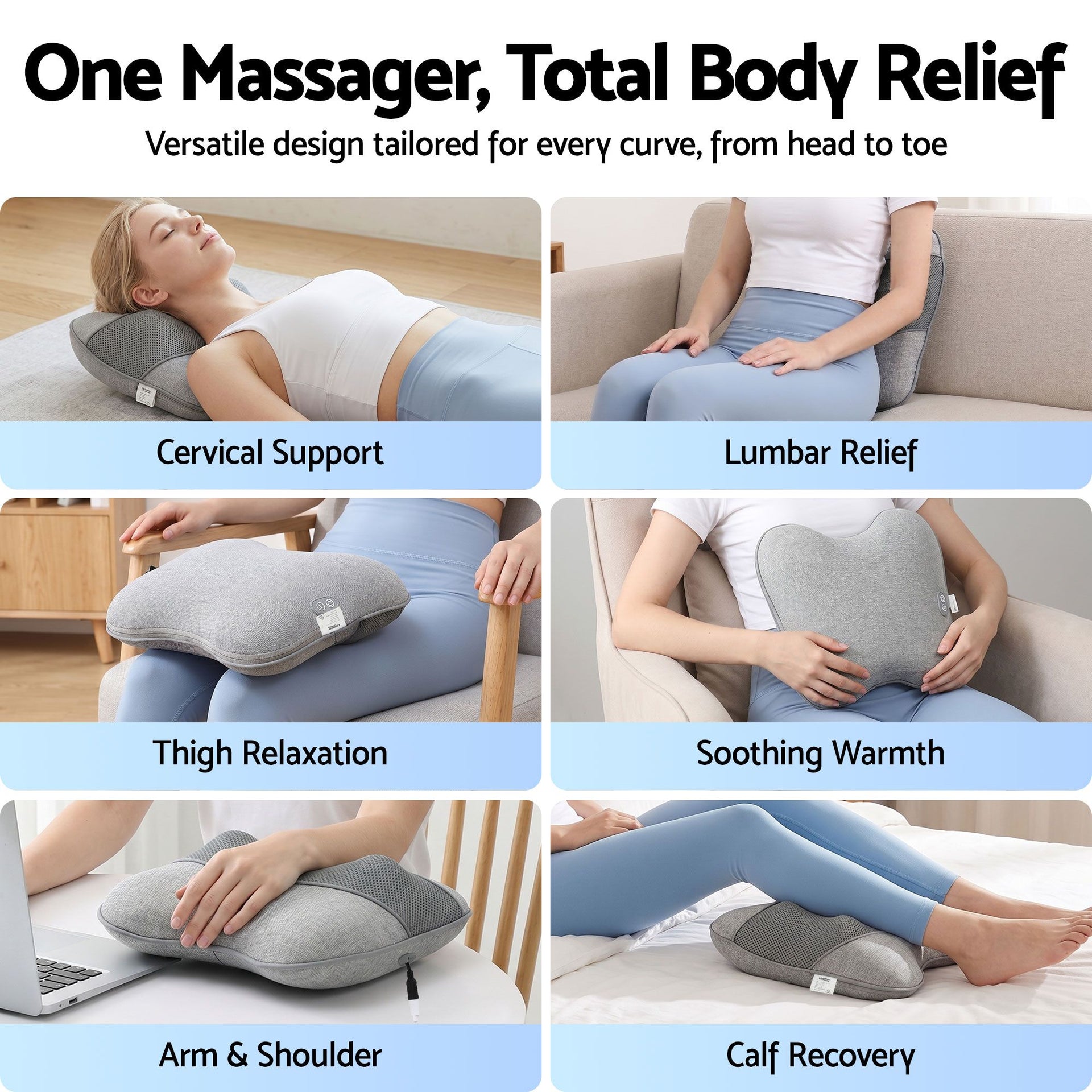 Livemor Back Massager with Heat, USB Neck and Shoulder Massage Pillow, 3-Speed Ergonomic Lumbar Support Cushion for Office Chair, Portable Muscle Relief for Back, Thigh & Calf, Grey Awezingly