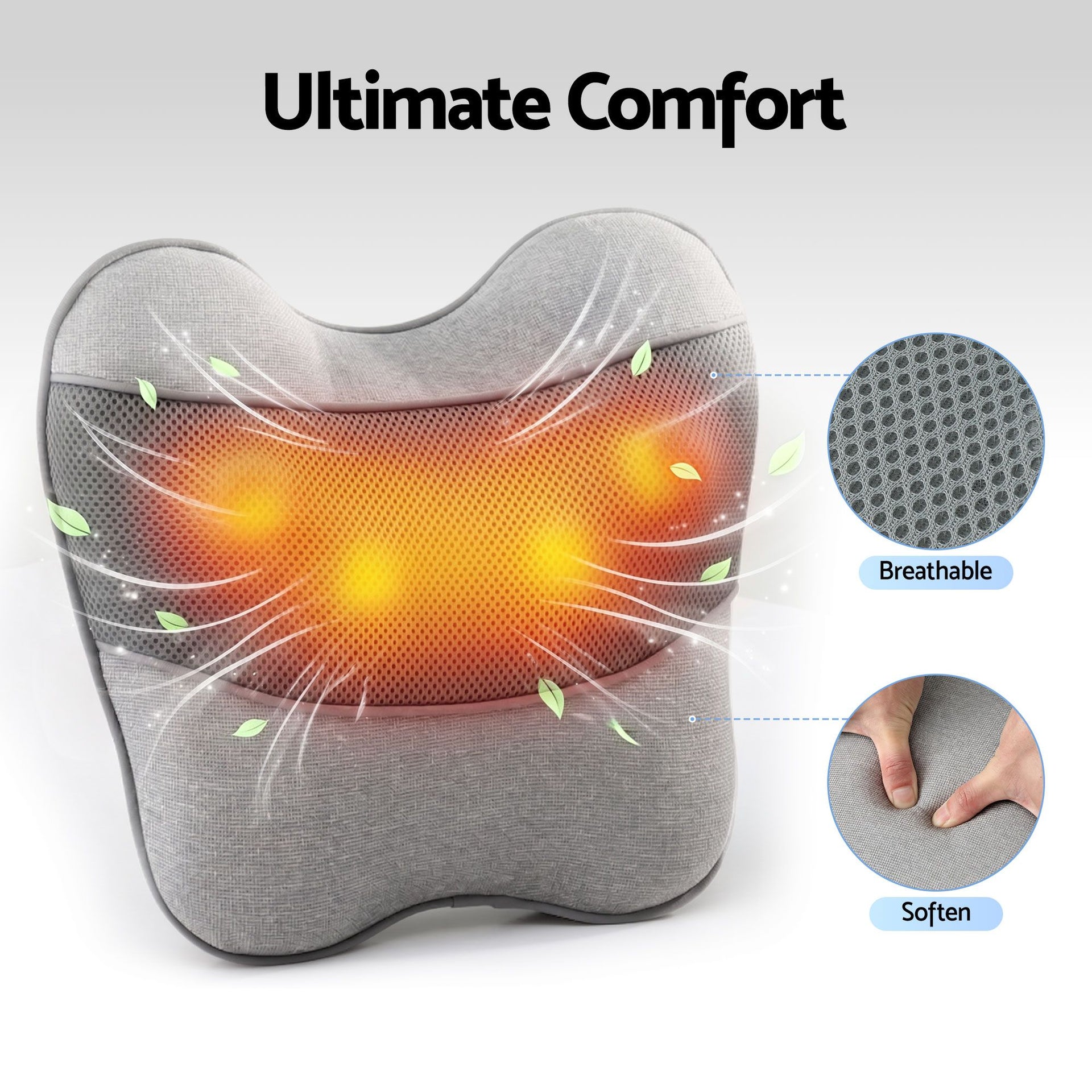 Livemor Back Massager with Heat, USB Neck and Shoulder Massage Pillow, 3-Speed Ergonomic Lumbar Support Cushion for Office Chair, Portable Muscle Relief for Back, Thigh & Calf, Grey Awezingly
