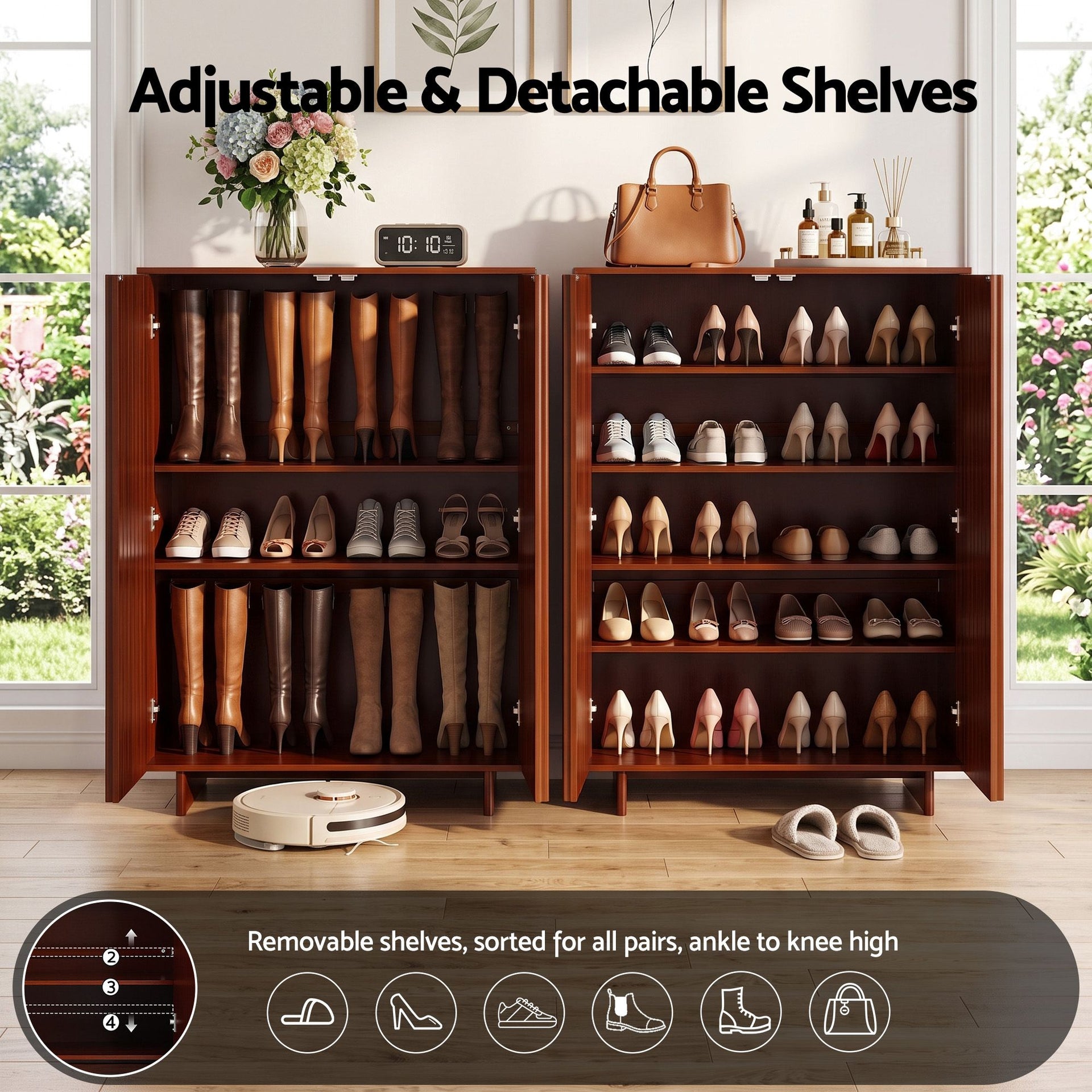 Artiss Shoe Cabinet 5 Tier Storage Organiser w/ Adjustable Shelves Bamboo Awezingly