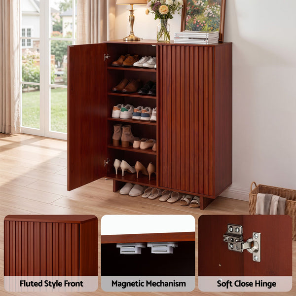 Artiss Shoe Cabinet 5 Tier Storage Organiser w/ Adjustable Shelves Bamboo Awezingly
