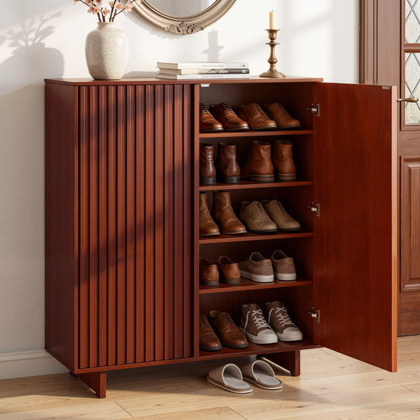 Artiss Shoe Cabinet 5 Tier Storage Organiser w/ Adjustable Shelves Bamboo Awezingly