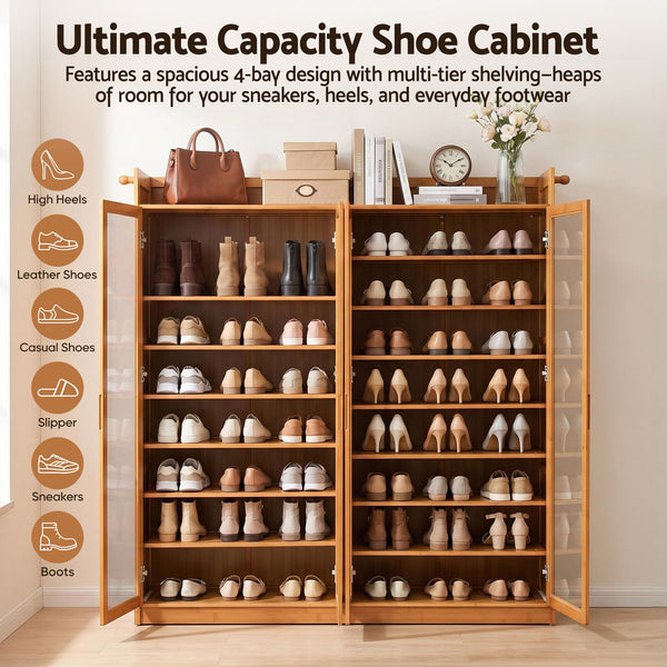 Artiss Shoe Cabinet 25 Pairs Shoe Storage Cupboard Umbrella Hook Raised Top Edge Wood Awezingly