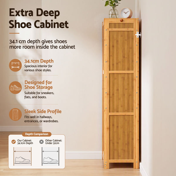 Artiss Shoe Cabinet 25 Pairs Shoe Storage Cupboard Umbrella Hook Raised Top Edge Wood Awezingly