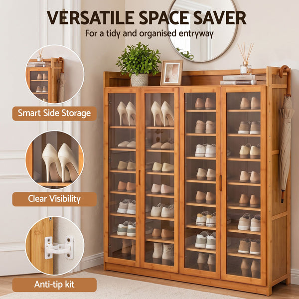 Artiss Shoe Cabinet 25 Pairs Shoe Storage Cupboard Umbrella Hook Raised Top Edge Wood Awezingly