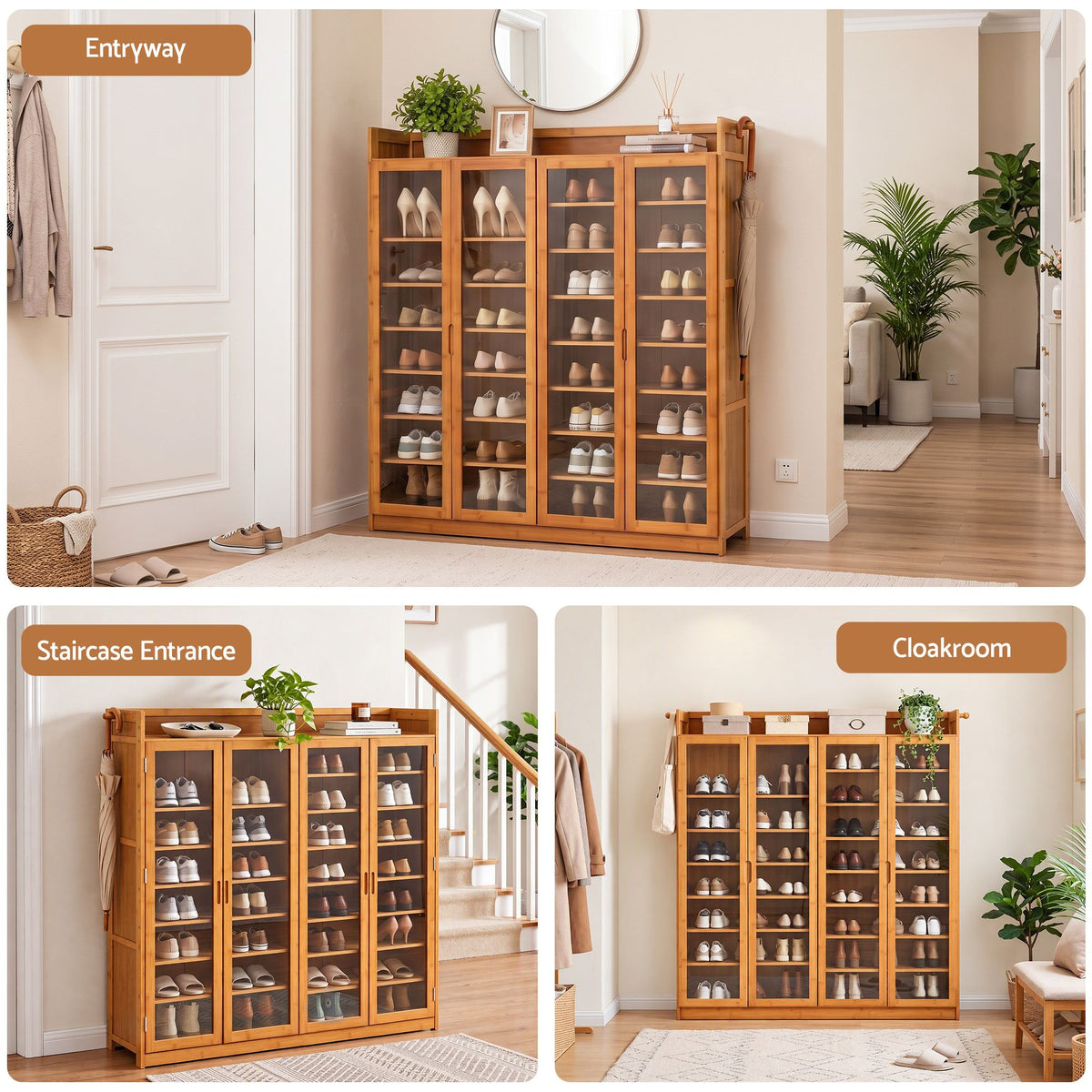 Artiss Shoe Cabinet 25 Pairs Shoe Storage Cupboard Umbrella Hook Raised Top Edge Wood Awezingly