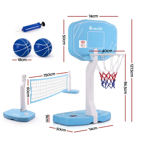 Everfit 2 in 1 Pool Basketball Hoop Volleyball Net Set Water Sports Game Combo Weighted Base Blue Awezingly