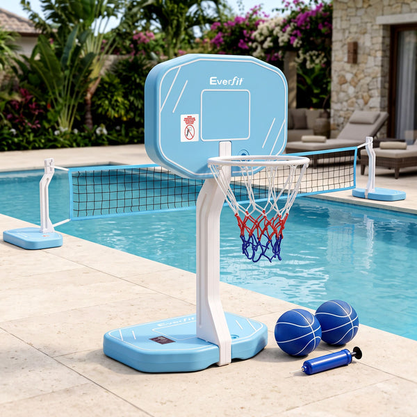 Everfit 2 in 1 Pool Basketball Hoop Volleyball Net Set Water Sports Game Combo Weighted Base Blue Awezingly