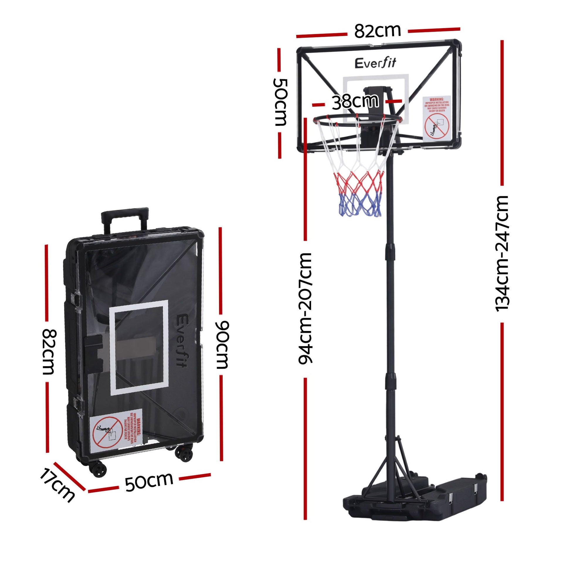 Everfit Portable Basketball Hoop System Adjustable Full Foldable Stand 2.07m Awezingly