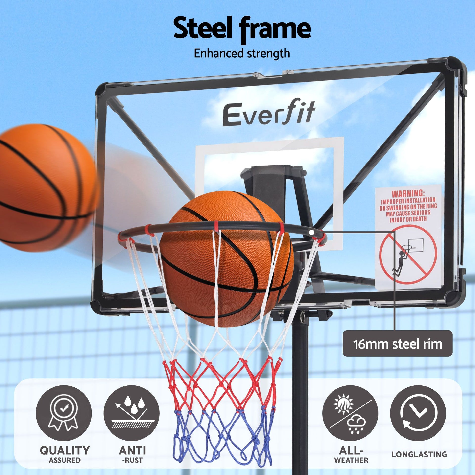 Everfit Portable Basketball Hoop System Adjustable Full Foldable Stand 2.07m Awezingly