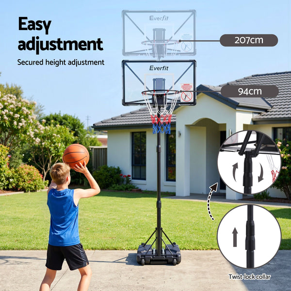 Everfit Portable Basketball Hoop System Adjustable Full Foldable Stand 2.07m Awezingly