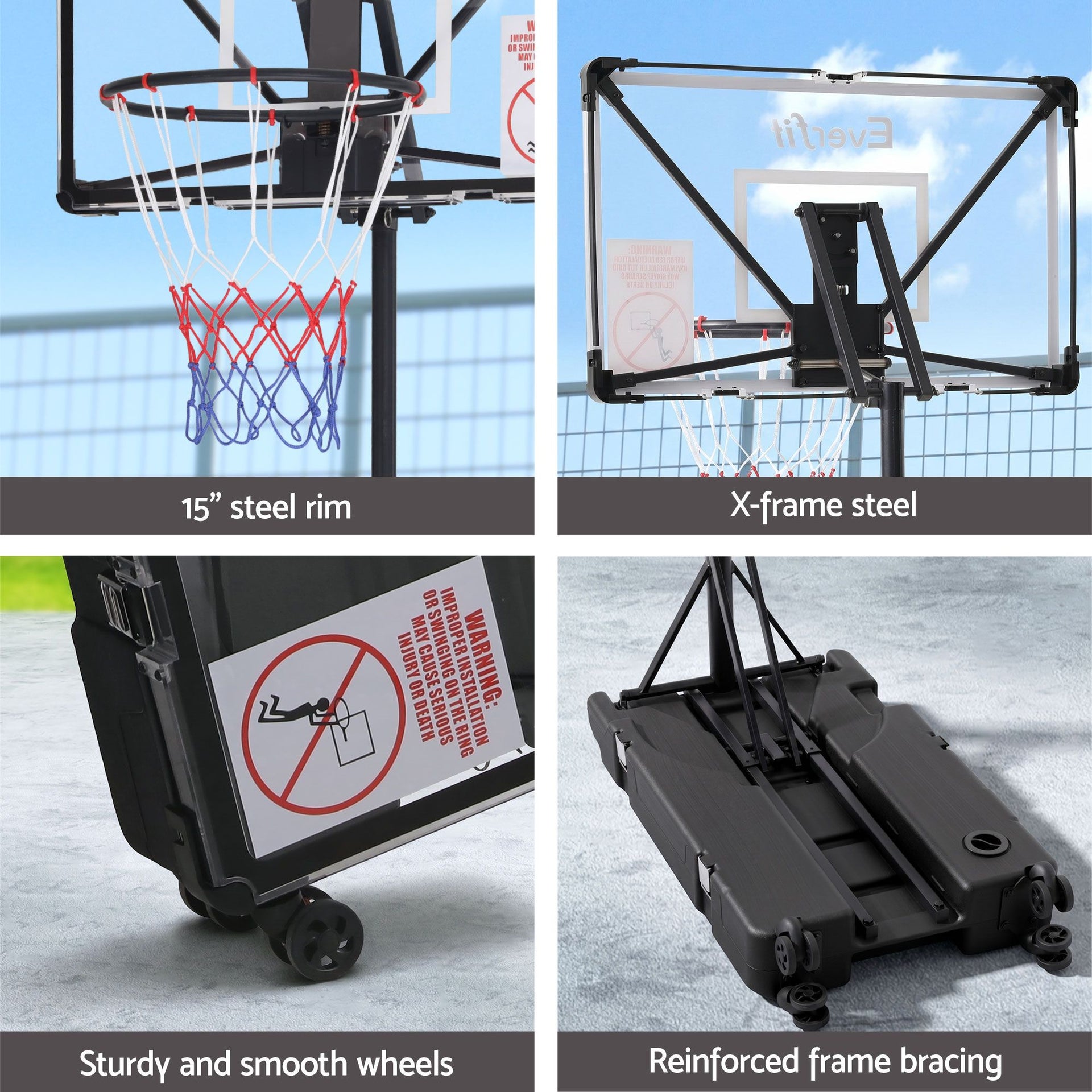 Everfit Portable Basketball Hoop System Adjustable Full Foldable Stand 2.07m Awezingly