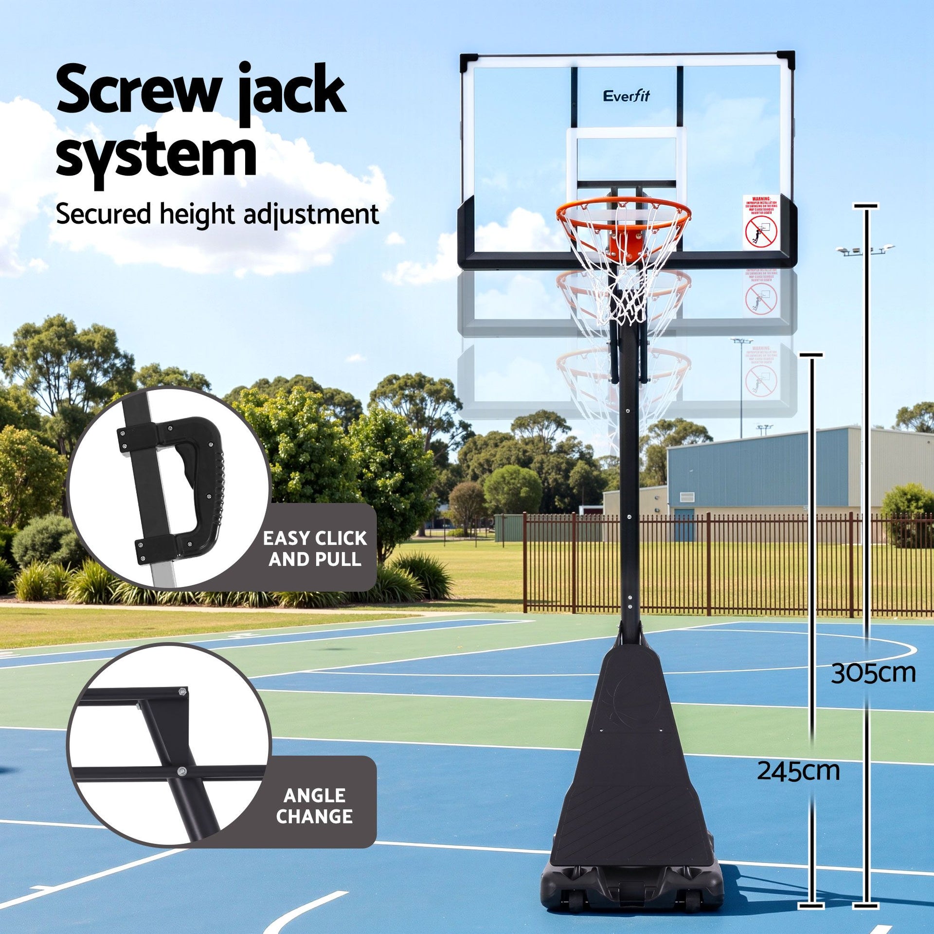 Everfit 3.05M Basketball Hoop Stand System Portable Height Adjustable Net Ring Awezingly