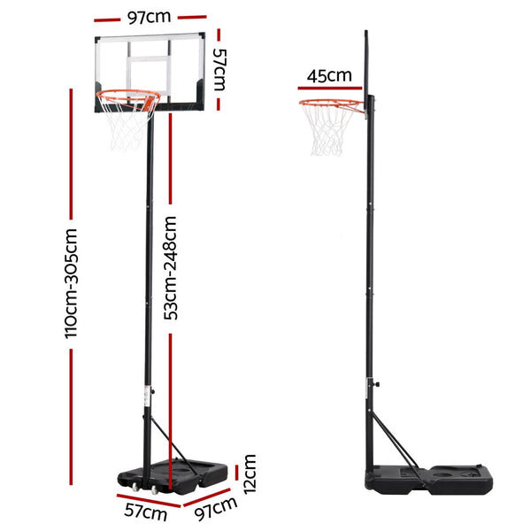 Everfit 3.05M Basketball Hoop Stand System Portable Height Adjustable w/ Knob Everfit