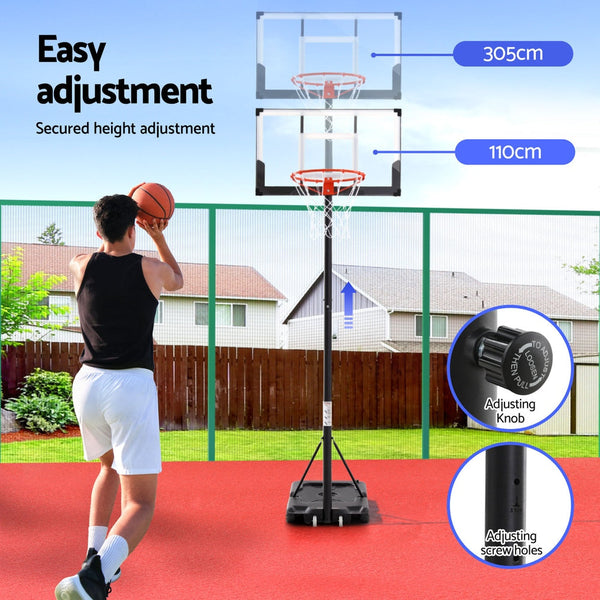 Everfit 3.05M Basketball Hoop Stand System Portable Height Adjustable w/ Knob Everfit
