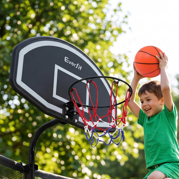Everfit Kids Basketball Hoop with Ball and Pump Fit for Trampoline 25mm-32mm Poles Black Awezingly