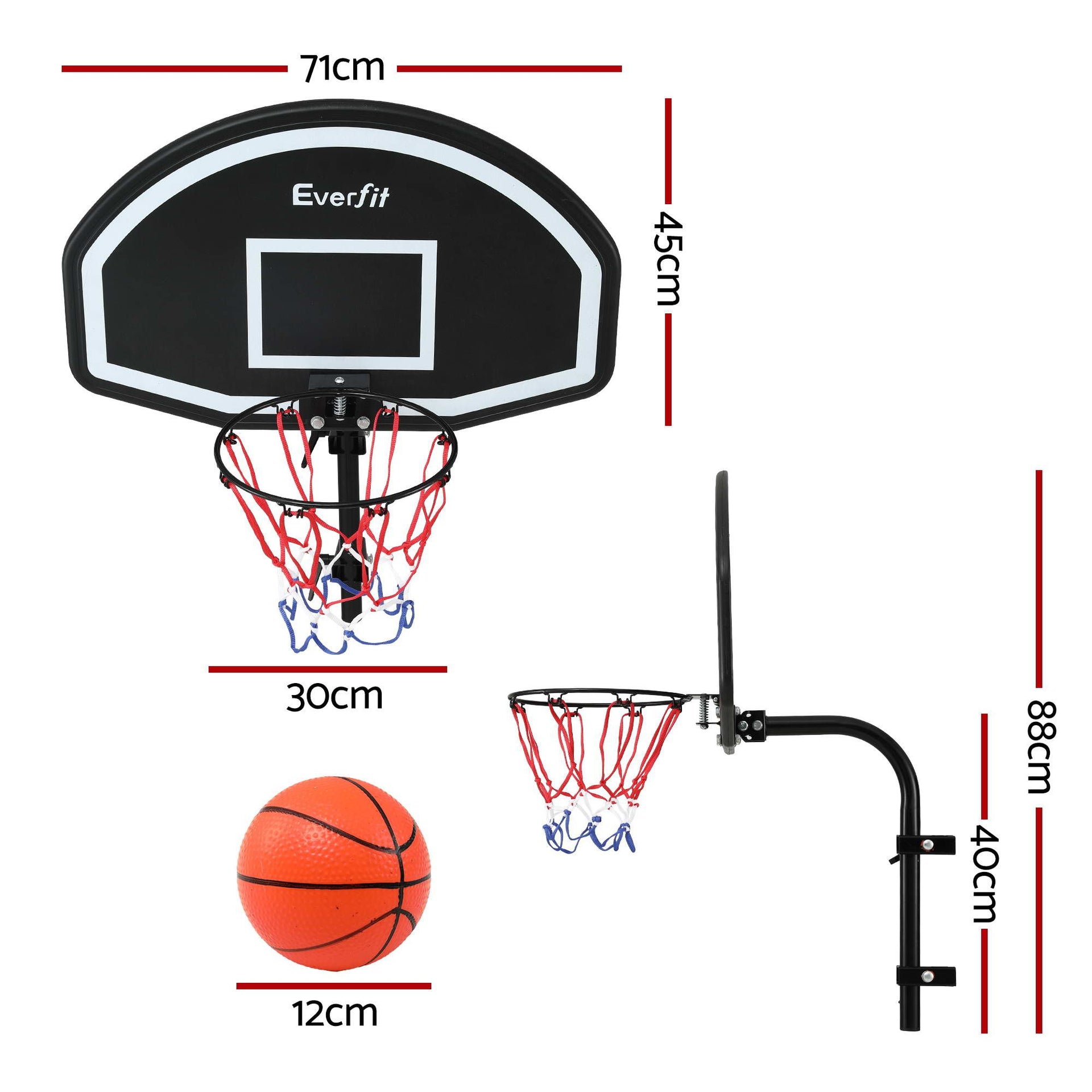 Everfit Kids Basketball Hoop with Ball and Pump Fit for Trampoline 25mm-32mm Poles Black Awezingly