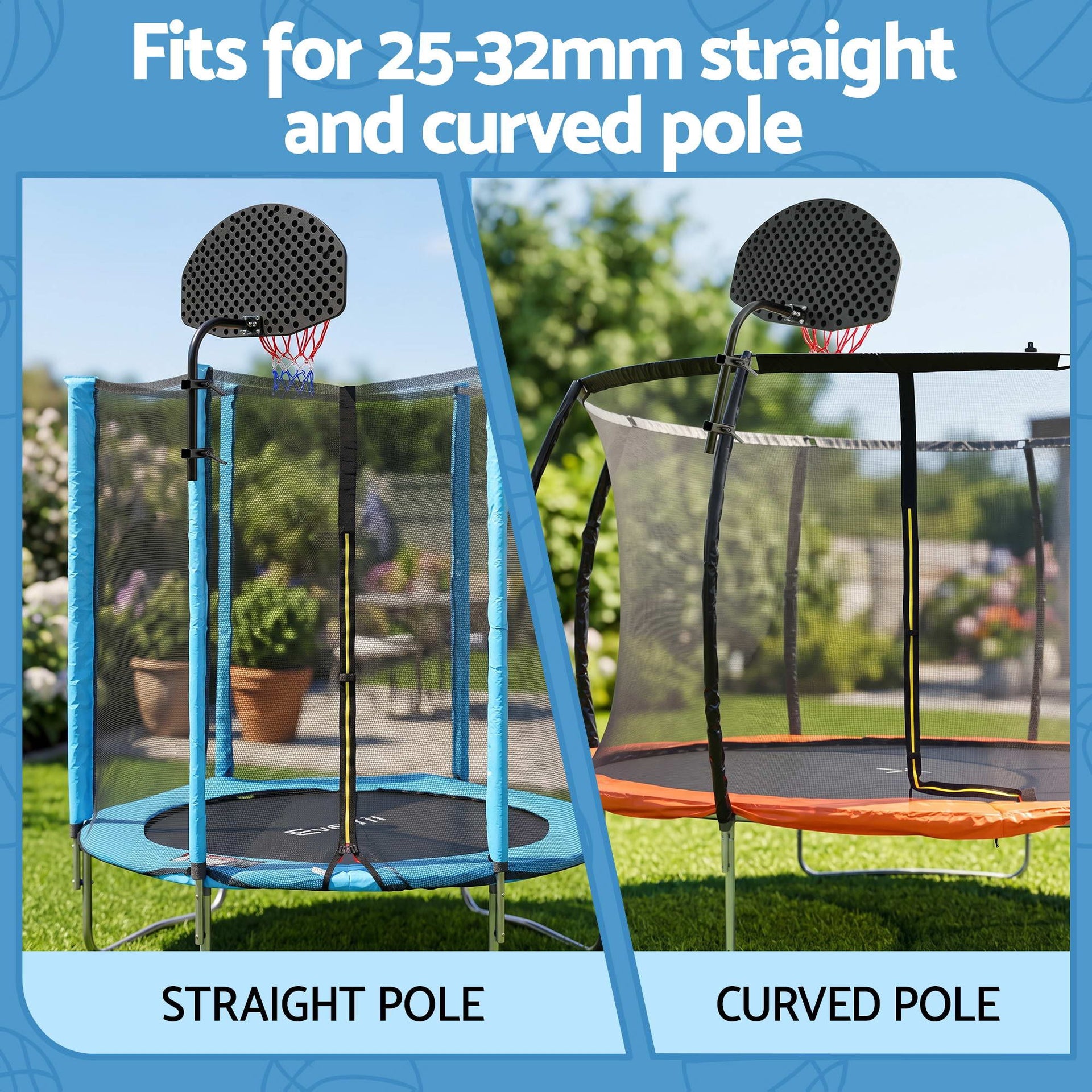 Everfit Kids Basketball Hoop with Ball and Pump Fit for Trampoline 25mm-32mm Poles Black Awezingly